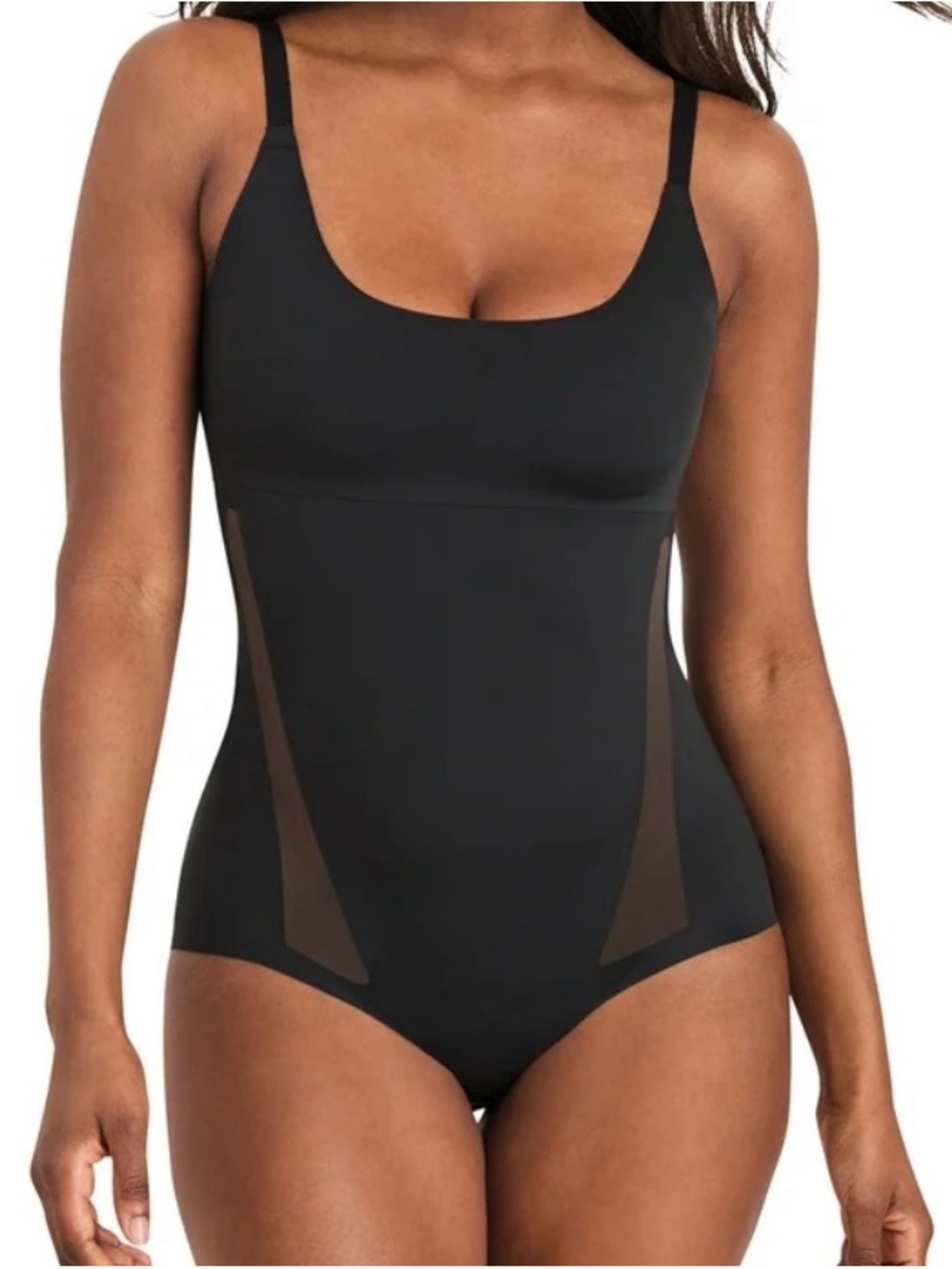 Maidenform Black Scoop-Neck Shaping Bodysuit with Mesh Panels-Extra Firm